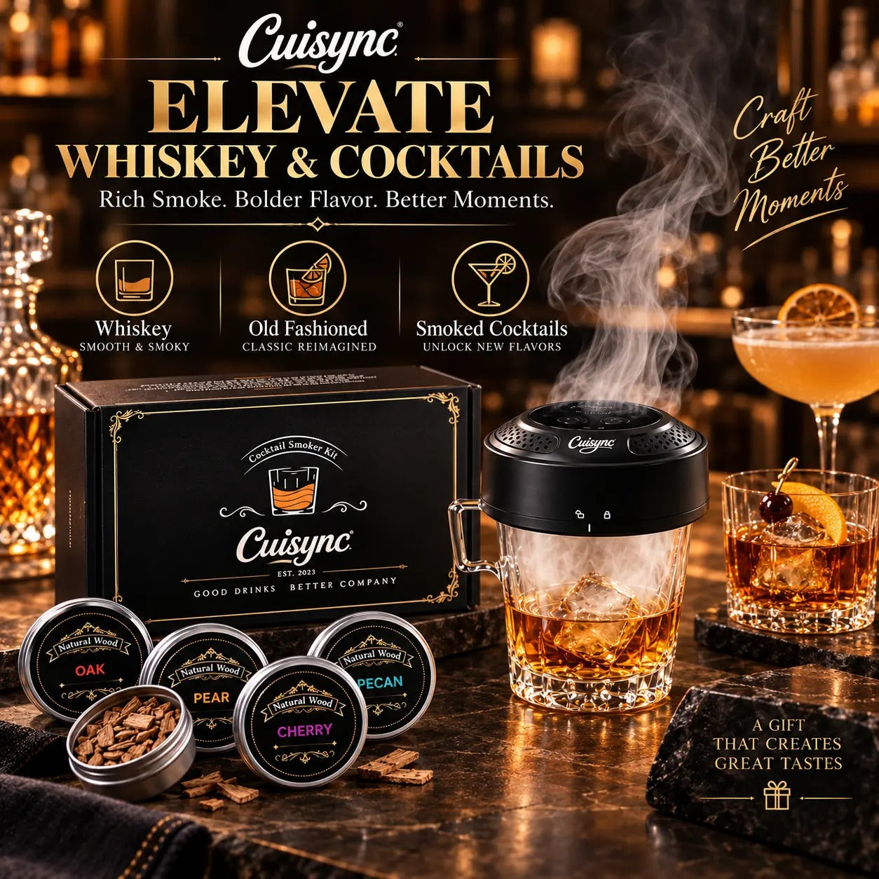 New Electric Whiskey Smoker Kit with 6 Wood Chips