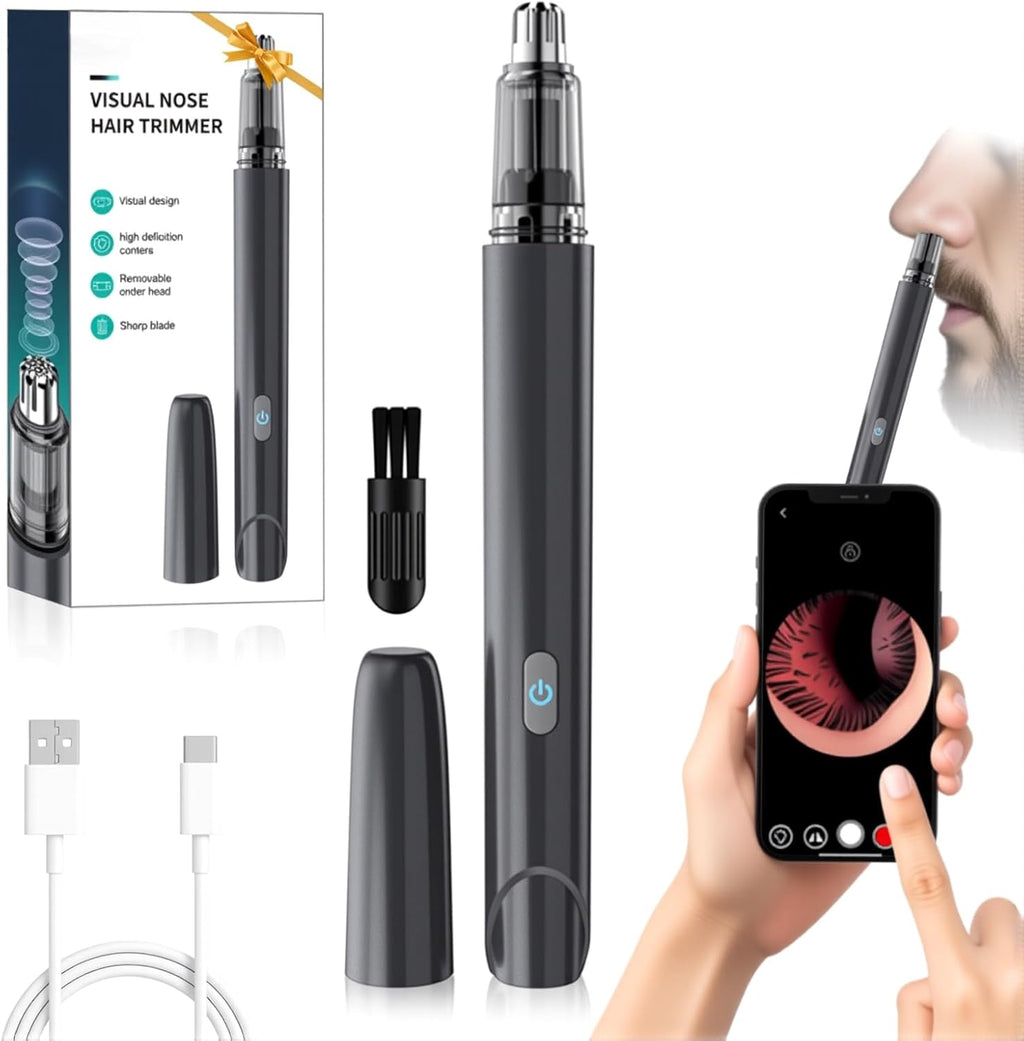 Nose Hair Trimmer for Men, Visual Nose Ear Hair Trimmer Equipped High Definition Camera, Whole Visual Experience, Portable Design USB Rechargeable, Dual Edge Blades Easy Cleansing