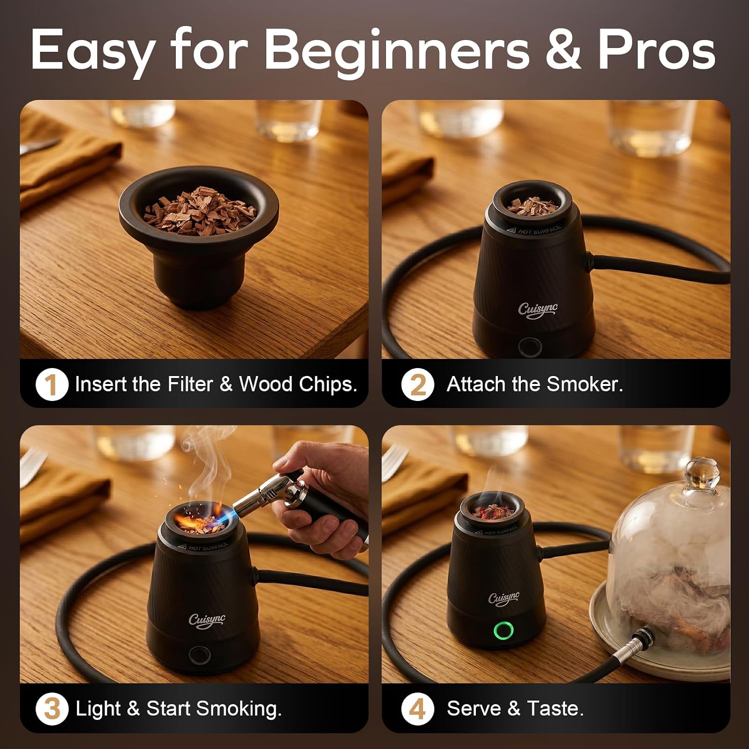 Rechargeable Whiskey Smoker Kit, Portable Cocktail Smoker Infuser, No Oil Smoke Contact & Prevents Tar Clogging, Comes with Apple Wood Chips, Ideal Smoker for Whiskey, Cocktail, Cheese, Gift for Men
