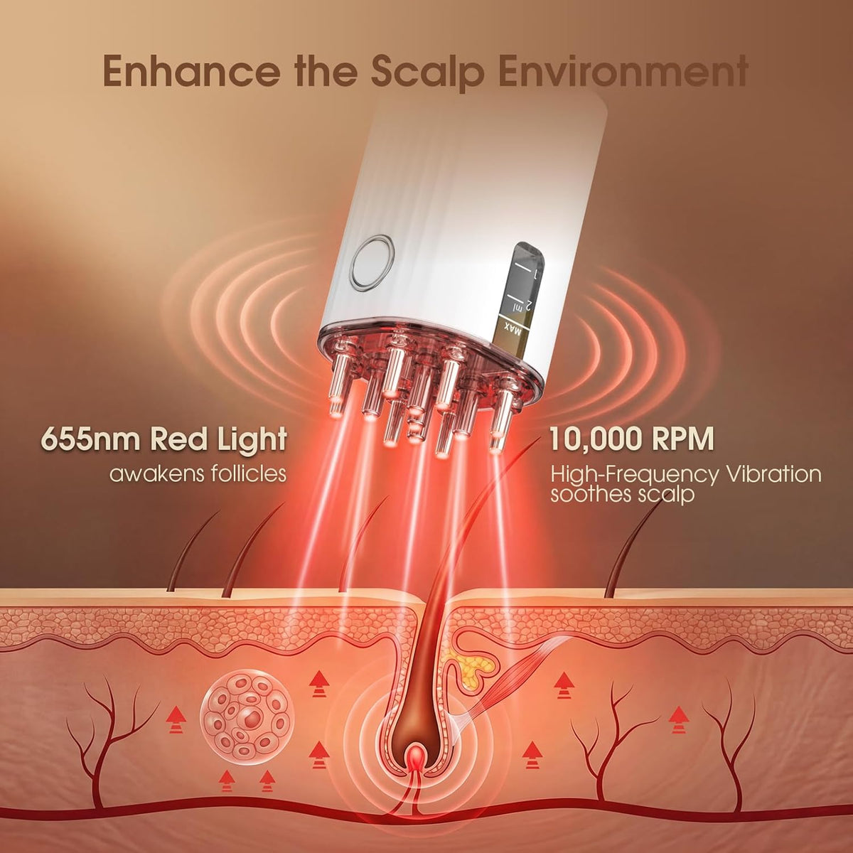Renergy Electric Hair Oil Applicator for Scalp, Red Light Therapy Direct Brush with Vibration & Microcurrent, Minoxidil Applicator Tool, Serum Dispenser, Electric Scalp Massager Comb for Hair Growth