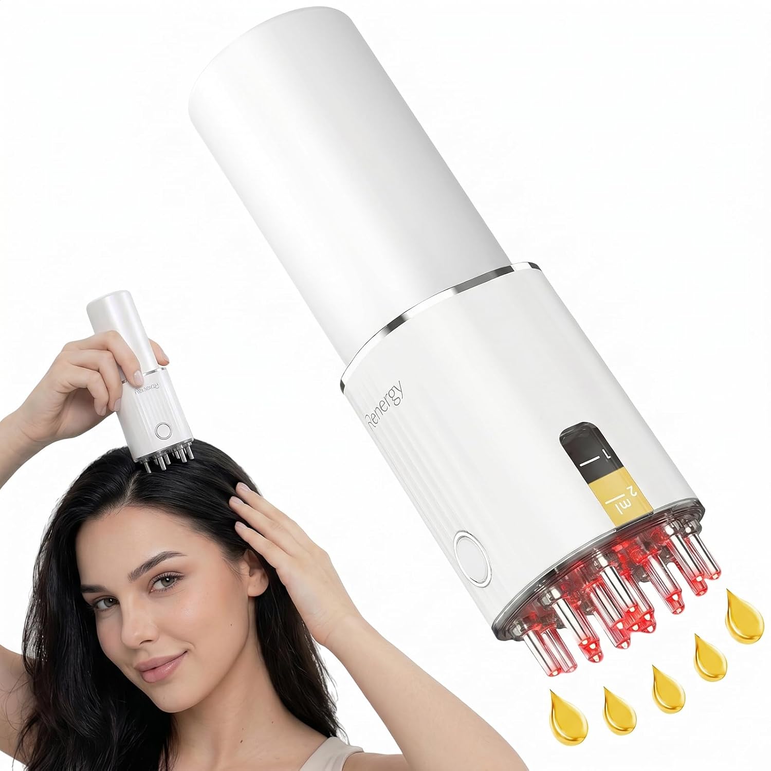 Renergy Electric Hair Oil Applicator for Scalp, Red Light Therapy Direct Brush with Vibration & Microcurrent, Minoxidil Applicator Tool, Serum Dispenser, Electric Scalp Massager Comb for Hair Growth