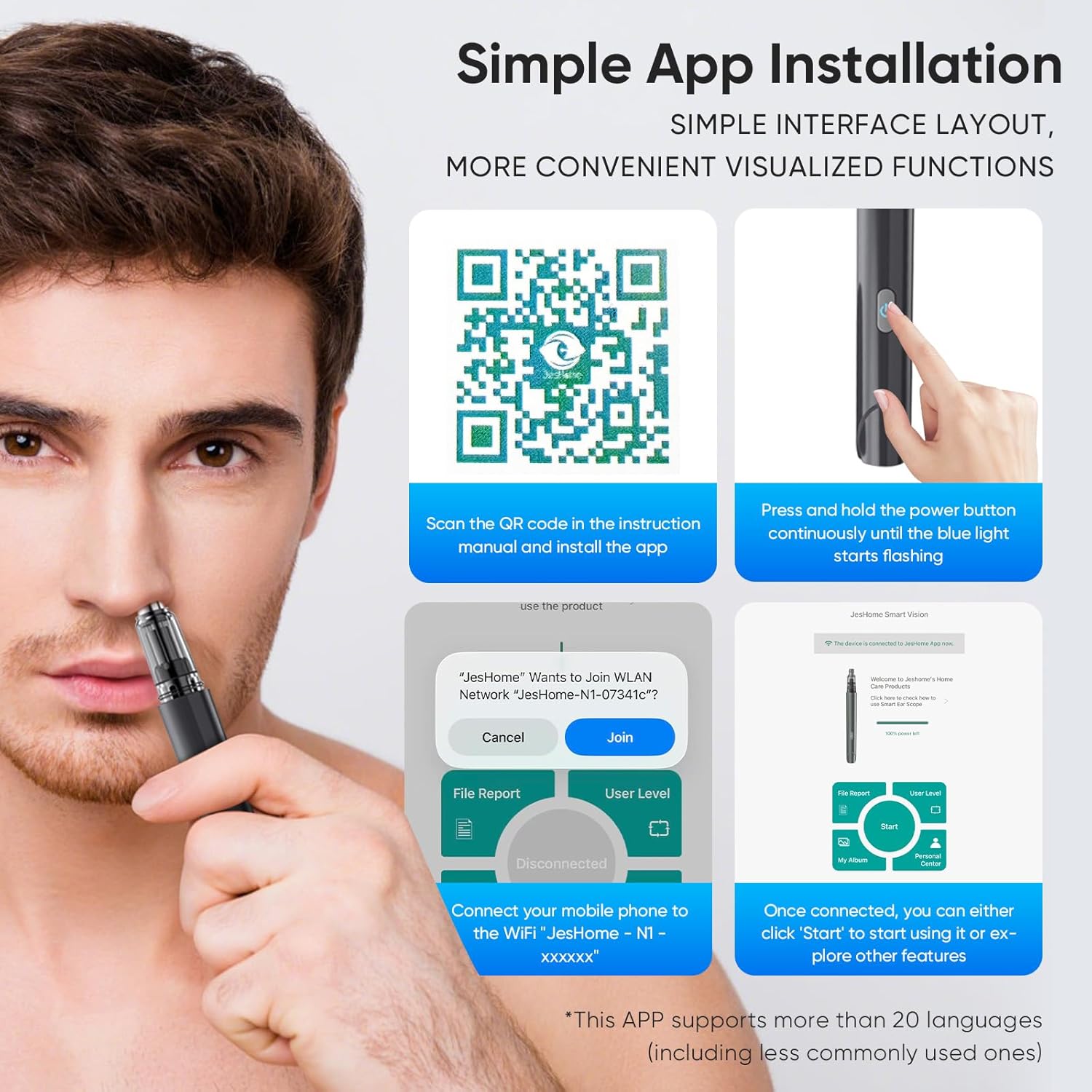 Nose Hair Trimmer for Men, Visual Nose Ear Hair Trimmer Equipped High Definition Camera, Whole Visual Experience, Portable Design USB Rechargeable, Dual Edge Blades Easy Cleansing