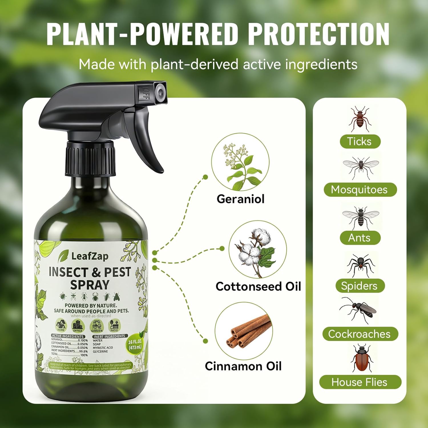 Natural Bug Spray, Triple Essential Oil Formula, Insect Repellent with Cinnamon Oil for Pest Control, Effective Against Ants, Spiders, Roaches &More, Indoor Outdoor Use, Family & Pet Safe,16oz