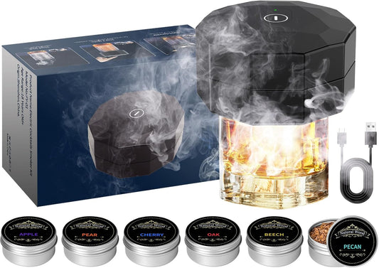 Electric Whiskey Smoker Kit - Electric Cocktail Kit with 6 Flavors Wood Chips, Rechargeable Old Fashioned Smoker Kit Built-in Lighter, Anniversary Birthday Christmas Gifts for Men