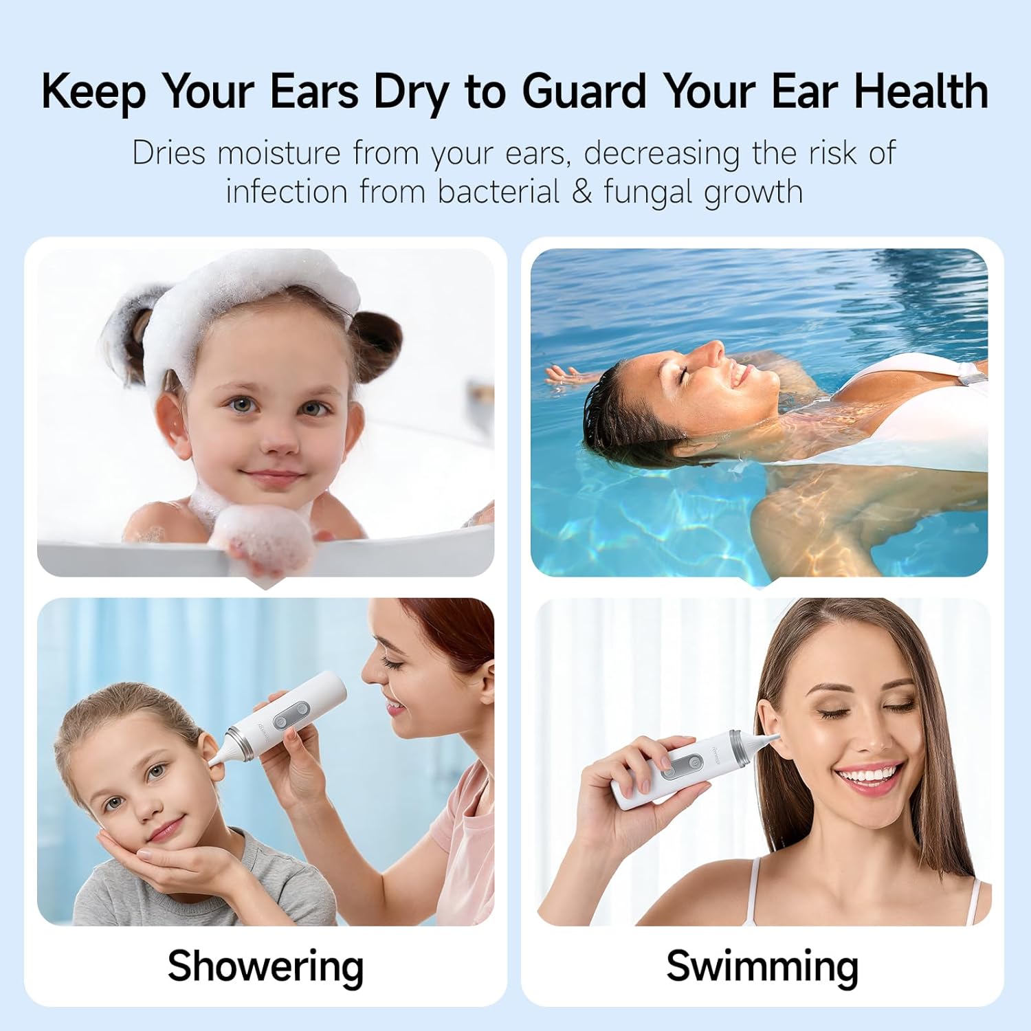 Renergy Ear Dryer, Rechargeable Ear Water Drying Aid with Red Light Therapy, Electric Ear Water Remover with 3 Airflow Modes & Massage for Dry Ears, Swimmers, Showers, Water Sports, Hearing Aid Use