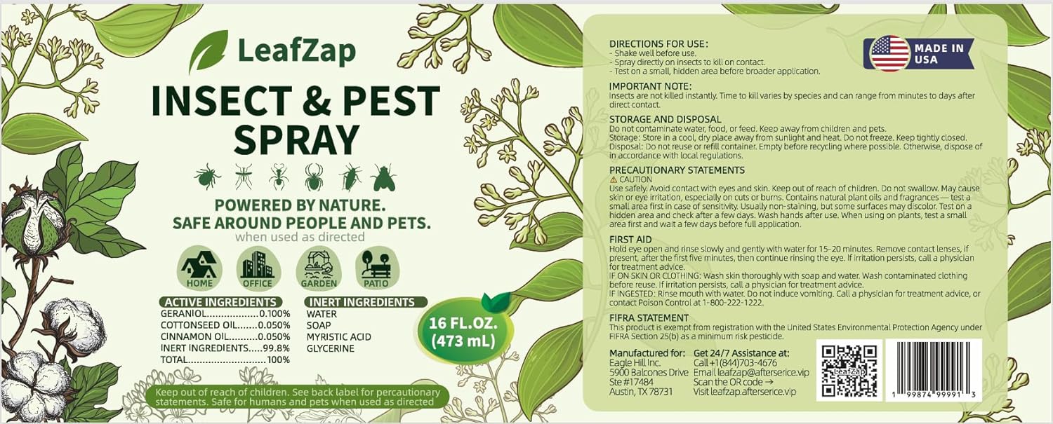 Natural Bug Spray, Triple Essential Oil Formula, Insect Repellent with Cinnamon Oil for Pest Control, Effective Against Ants, Spiders, Roaches &More, Indoor Outdoor Use, Family & Pet Safe,16oz