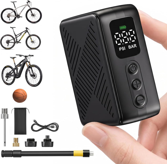 Mini Electric Bike Pump for Presta & Schrader Valves, 120PSI Portable Small Bicycle Tire Inflator Air Pump with Digital Gauge, Auto Stop, Fast Inflation, Type-C for Road Bike MTB E-Bike Balls