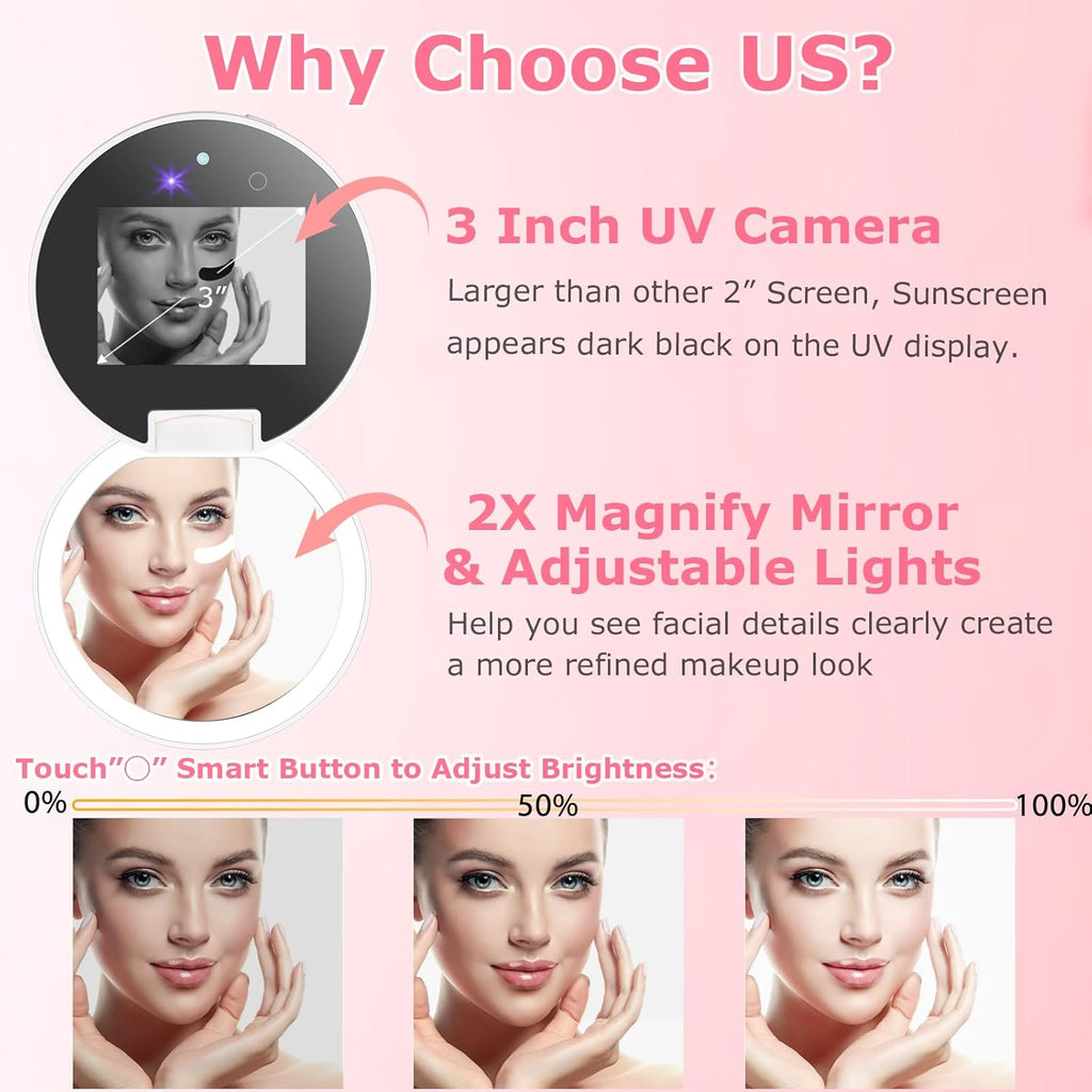 UV Camera Mirror for Sunscreen Test with Dimmable LED Lights