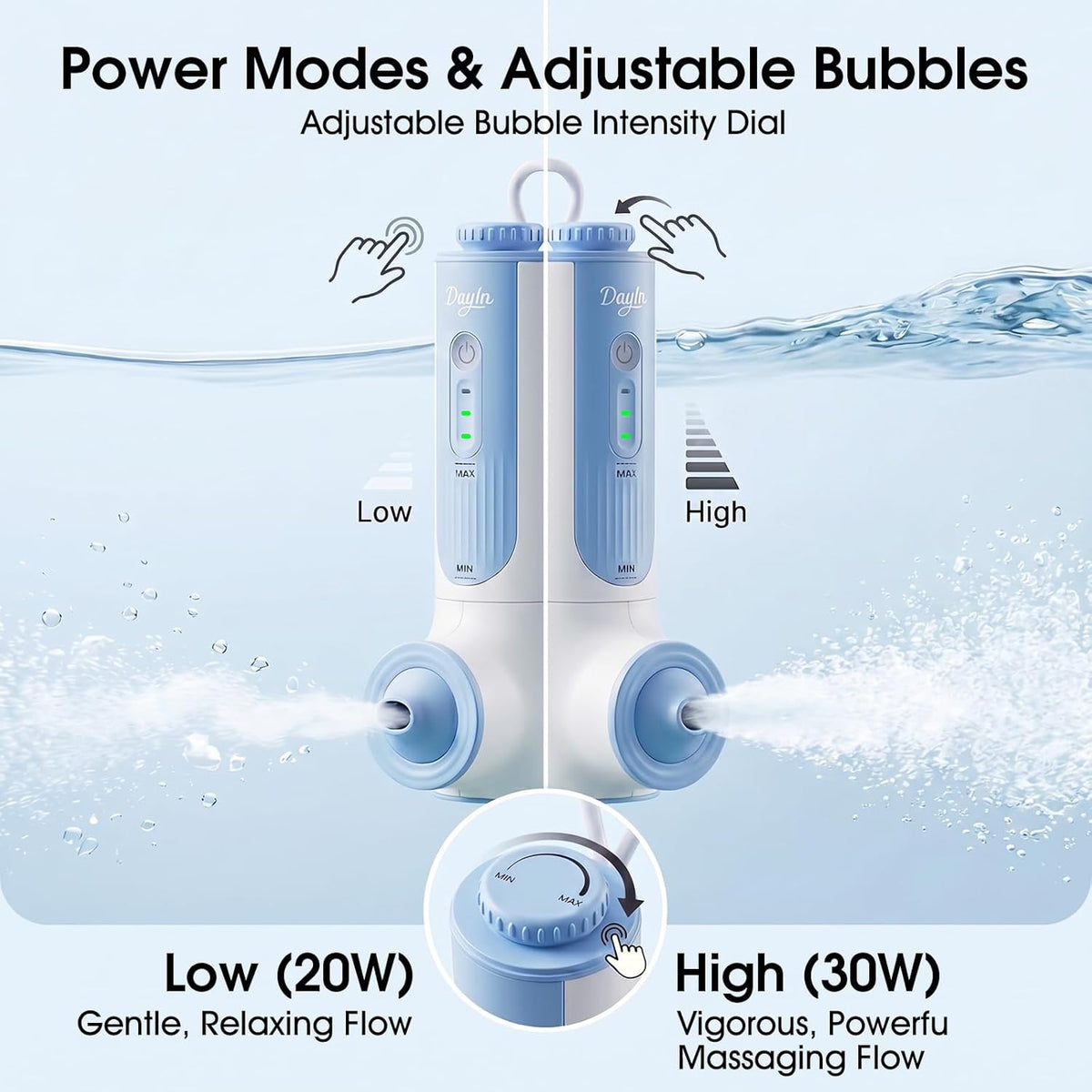 DayIn Bath Jets for Tub, Cordless Portable Jet Spa for Bathtub, 2-Speed Jet & Bubble Mode, Type-C Rechargeable, 60+ Min Runtime, 360°Adjustable Water Flow, Bath Accessories for Home Spa, Stress Relief