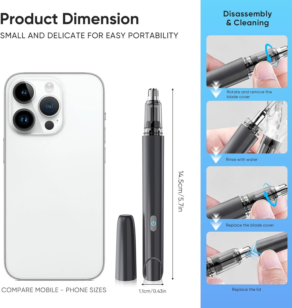 Nose Hair Trimmer for Men, Visual Nose Ear Hair Trimmer Equipped High Definition Camera, Whole Visual Experience, Portable Design USB Rechargeable, Dual Edge Blades Easy Cleansing