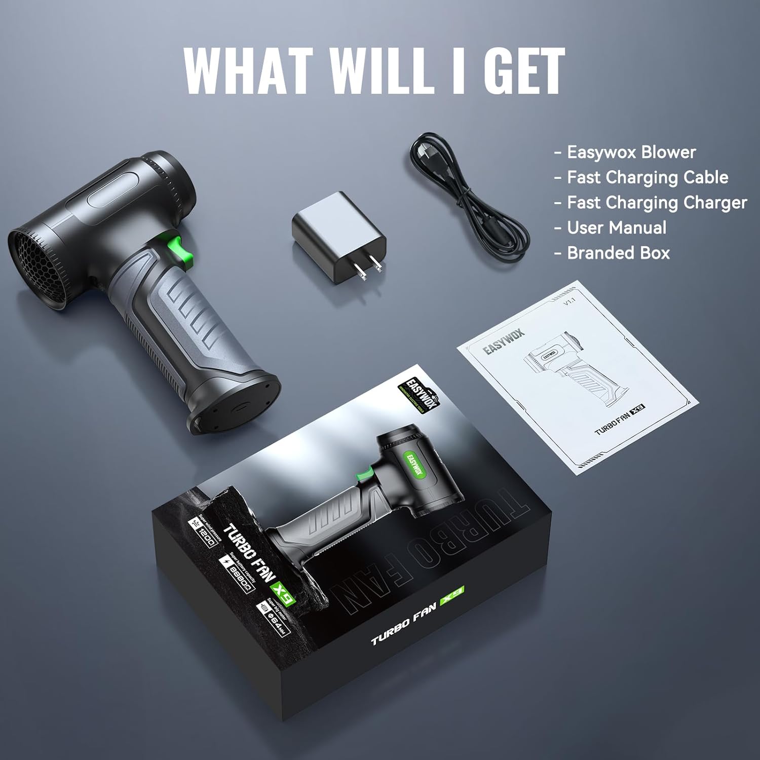 Cordless Leaf Blower & Car Dryer – 64mm Motor, 756W, 1200G Wind,3000mAh Battery with 30W Fast Charging –Turbo Dryer Blower for car Drying, Leaves, Snow, Home & Garden Cleaning