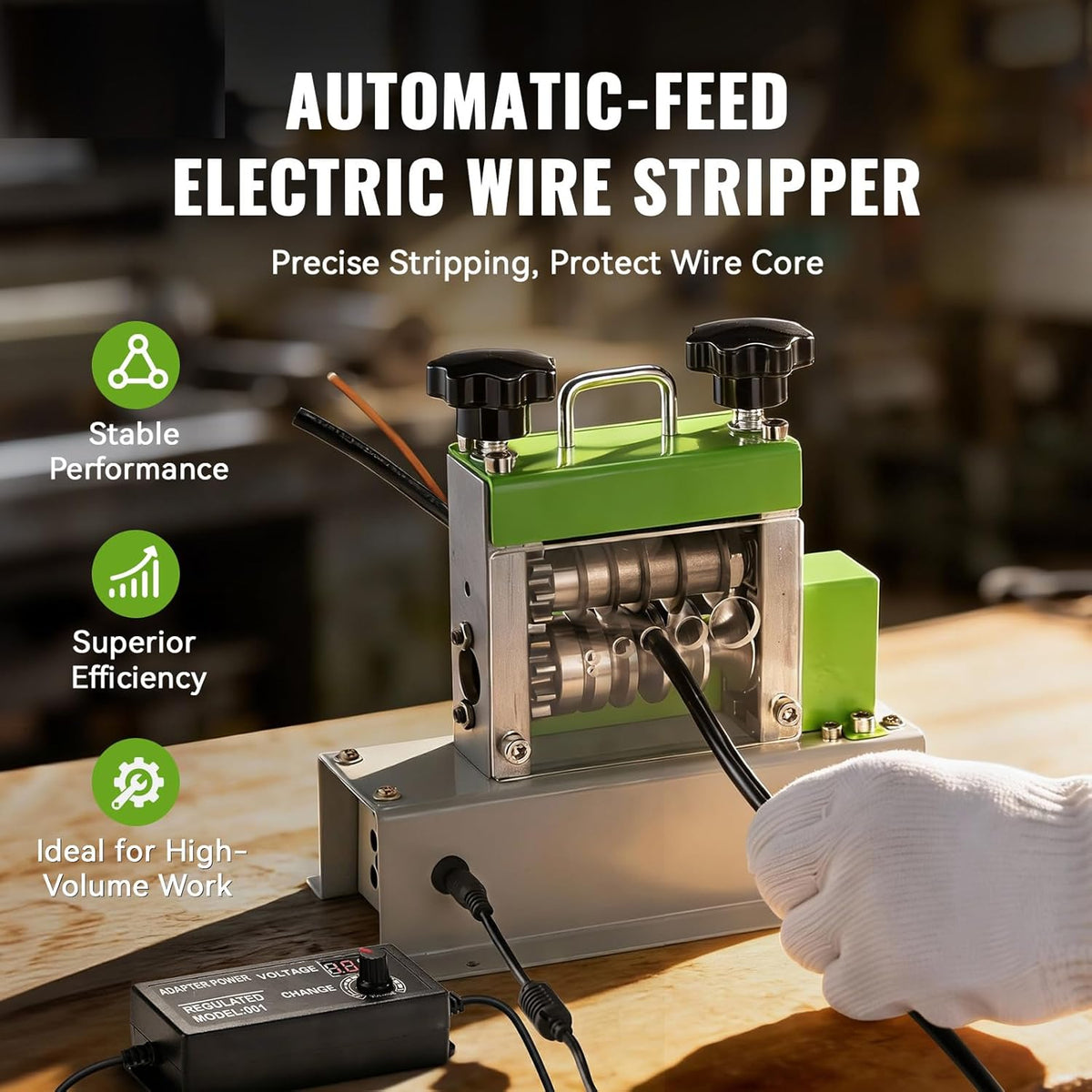 Electric Wire Stripping Machine, 0.06''-0.67'' Automatic Wire Stripper Machine with 6 Channels 5 Blades, Electric Cable Stripper Machine with 35 W All-Copper Motor for Leftover Cable Recycle