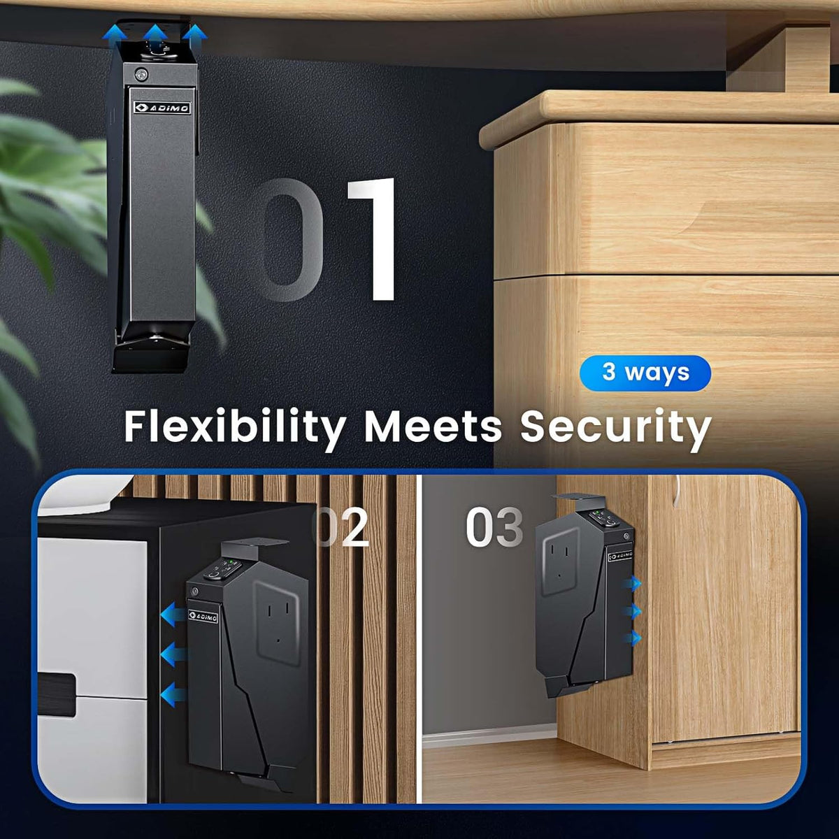 Gun Safe, Biometric Pistol Safe Fingerprint Quick Access Drop Down Single Mount Gun Safe with Keypad Lock and Key Lock, for Nightstand Wall Mount Bedside Desk Vehicle Bed