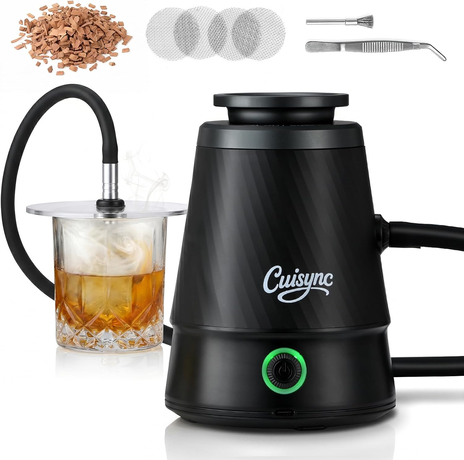 Rechargeable Whiskey Smoker Kit, Portable Cocktail Smoker Infuser, No Oil Smoke Contact & Prevents Tar Clogging, Comes with Apple Wood Chips, Ideal Smoker for Whiskey, Cocktail, Cheese, Gift for Men