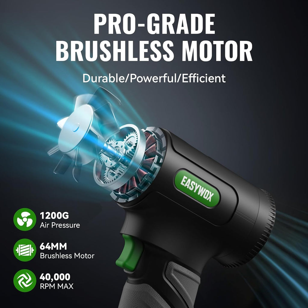 Cordless Leaf Blower & Car Dryer – 64mm Motor, 756W, 1200G Wind,3000mAh Battery with 30W Fast Charging –Turbo Dryer Blower for car Drying, Leaves, Snow, Home & Garden Cleaning