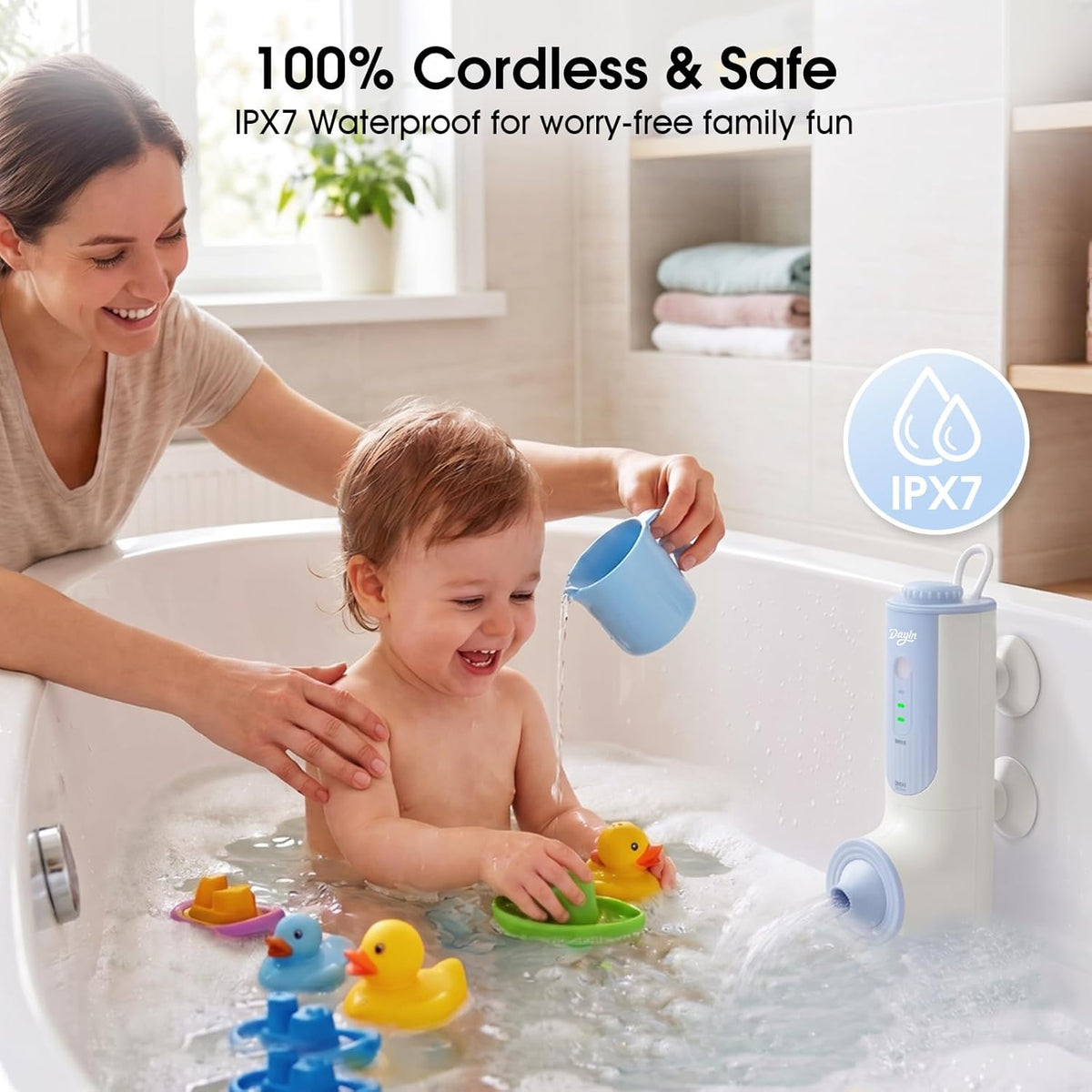 DayIn Bath Jets for Tub, Cordless Portable Jet Spa for Bathtub, 2-Speed Jet & Bubble Mode, Type-C Rechargeable, 60+ Min Runtime, 360°Adjustable Water Flow, Bath Accessories for Home Spa, Stress Relief