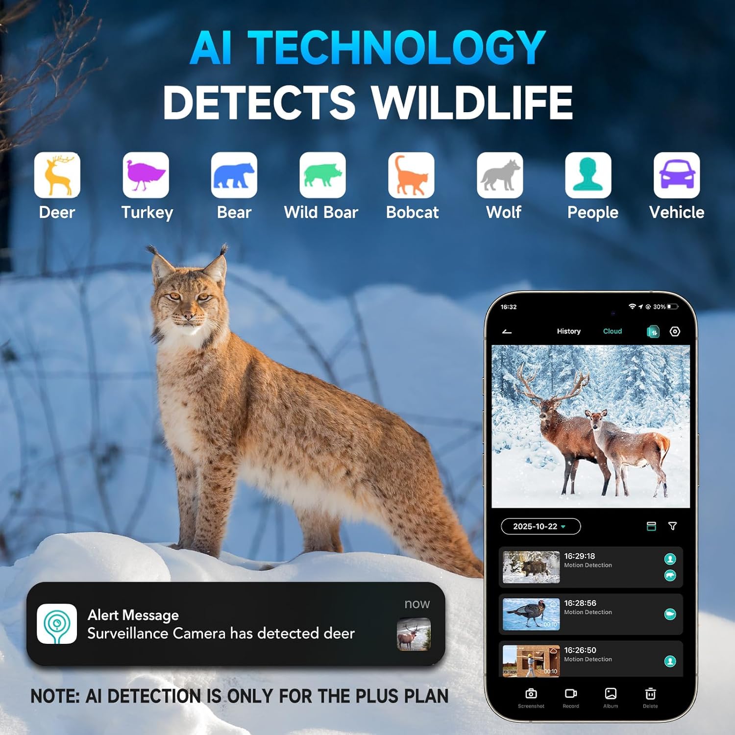 4G Cellular Trail Camera w/AI Detection, 2K 33MP Live Streaming Game Camera w/Unlimited Data Plan, No-Glow IR Flash, 120° FOV, 0.2S Fast Trigger, Two-Way Talk, Solar Panel & Battery Powered