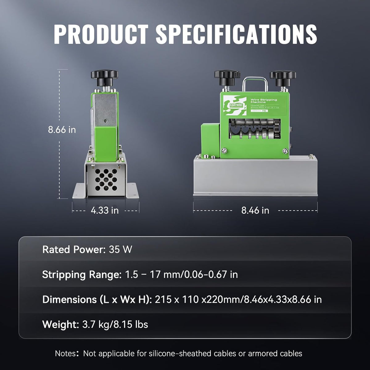 Electric Wire Stripping Machine, 0.06''-0.67'' Automatic Wire Stripper Machine with 6 Channels 5 Blades, Electric Cable Stripper Machine with 35 W All-Copper Motor for Leftover Cable Recycle