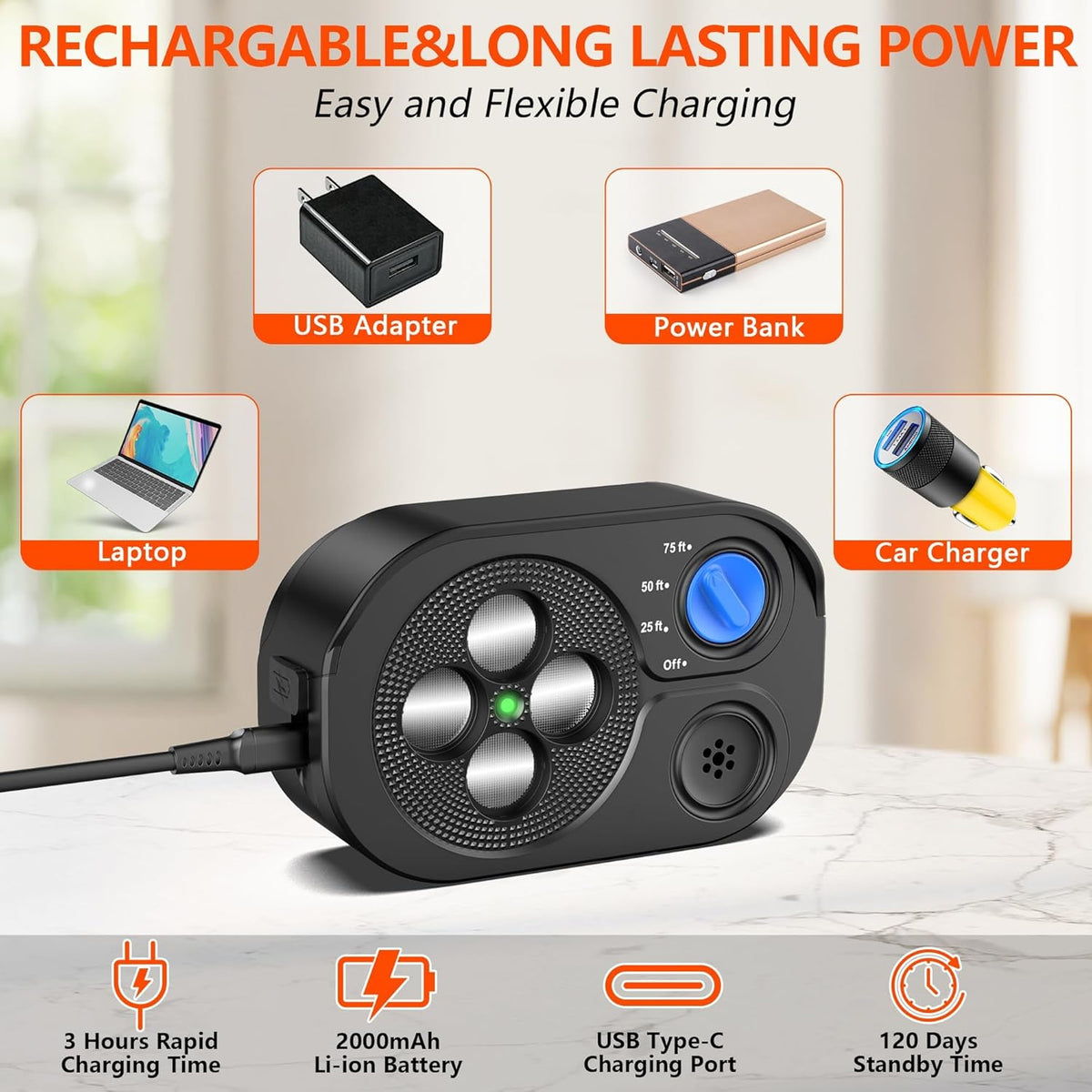 2026 New Anti Barking Device for Dogs, Bark Box Rechargeable Dog Barking Deterrent with Variable Ultra Frequency/6 Modes/IP65 Waterproof Dog Silencer Stop Neighbors‘ Dog from Barking Up to 75ft(Black)