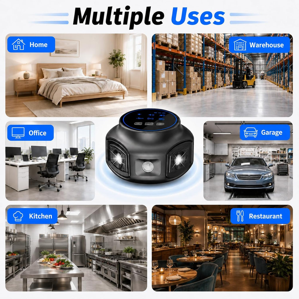 Indoor Ultrasonic Pest Repeller, 3 Ultrasonic Mode, 25-65 KHz | LED White Flashing, 360° Coverage, Electronic Rodent Repellent for Rats & Squirrel, Ideal for Home, Kitchen, Garage, Attic