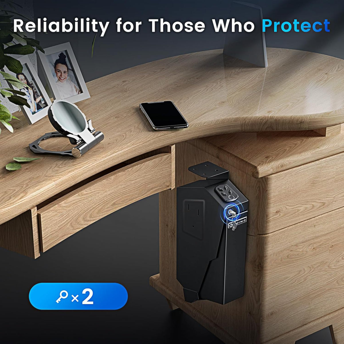 Gun Safe, Biometric Pistol Safe Fingerprint Quick Access Drop Down Single Mount Gun Safe with Keypad Lock and Key Lock, for Nightstand Wall Mount Bedside Desk Vehicle Bed