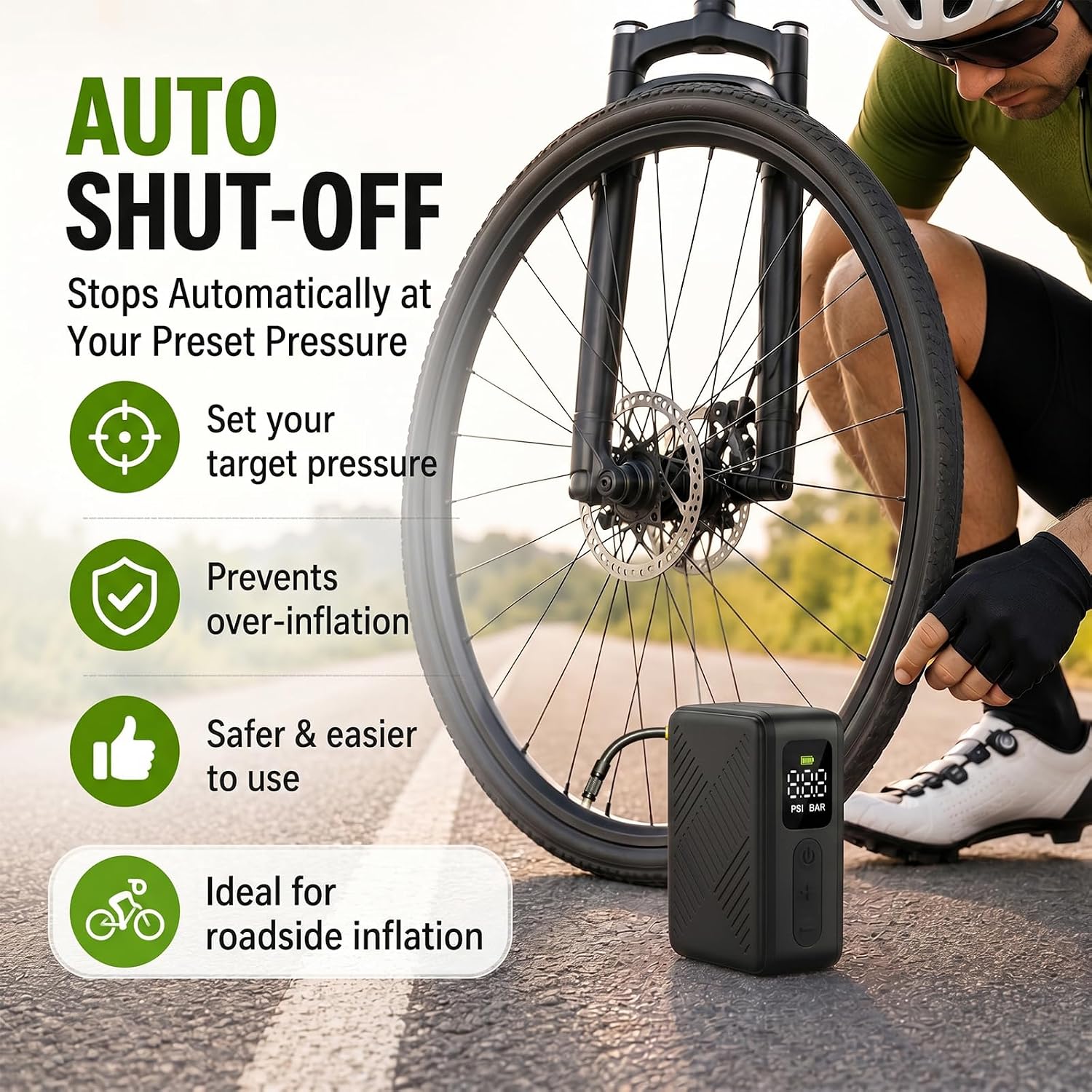 Mini Electric Bike Pump for Presta & Schrader Valves, 120PSI Portable Small Bicycle Tire Inflator Air Pump with Digital Gauge, Auto Stop, Fast Inflation, Type-C for Road Bike MTB E-Bike Balls