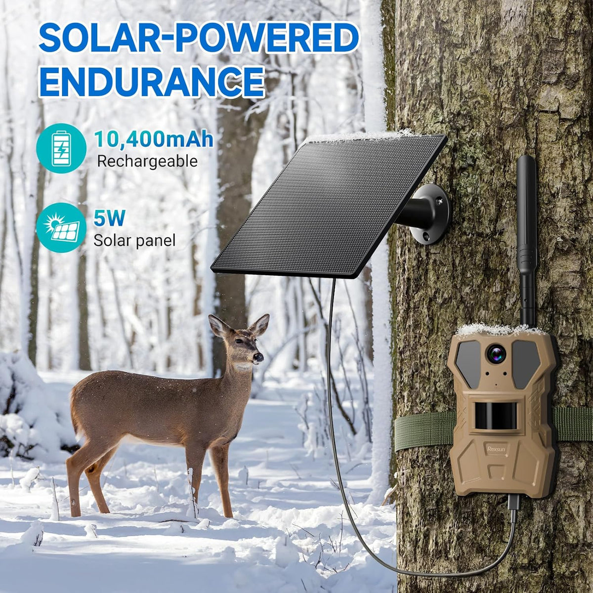 4G Cellular Trail Camera w/AI Detection, 2K 33MP Live Streaming Game Camera w/Unlimited Data Plan, No-Glow IR Flash, 120° FOV, 0.2S Fast Trigger, Two-Way Talk, Solar Panel & Battery Powered