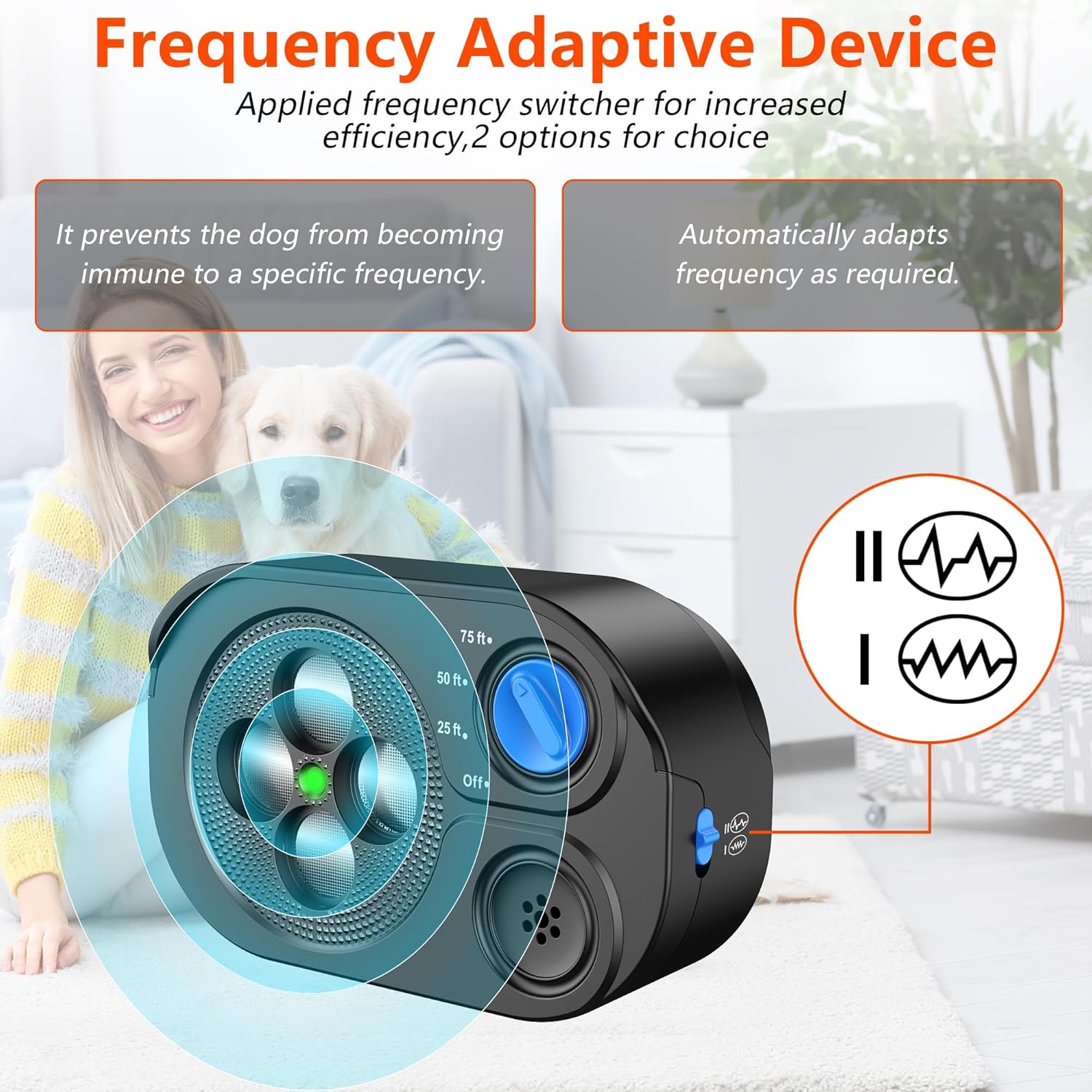 2026 New Anti Barking Device for Dogs, Bark Box Rechargeable Dog Barking Deterrent with Variable Ultra Frequency/6 Modes/IP65 Waterproof Dog Silencer Stop Neighbors‘ Dog from Barking Up to 75ft(Black)