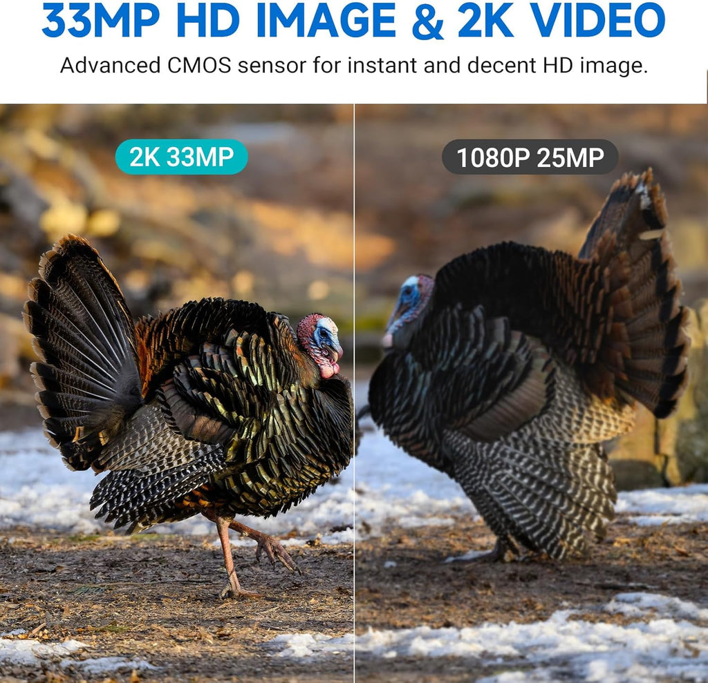 4G Cellular Trail Camera w/AI Detection, 2K 33MP Live Streaming Game Camera w/Unlimited Data Plan, No-Glow IR Flash, 120° FOV, 0.2S Fast Trigger, Two-Way Talk, Solar Panel & Battery Powered