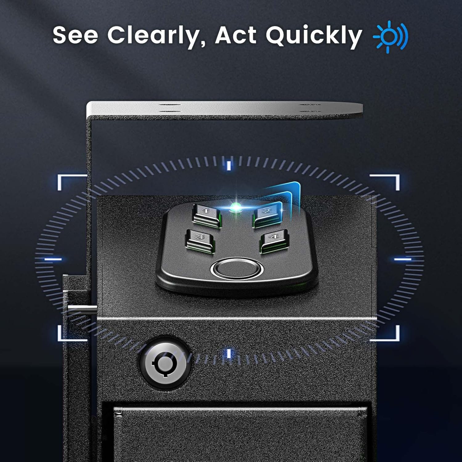 Gun Safe, Biometric Pistol Safe Fingerprint Quick Access Drop Down Single Mount Gun Safe with Keypad Lock and Key Lock, for Nightstand Wall Mount Bedside Desk Vehicle Bed