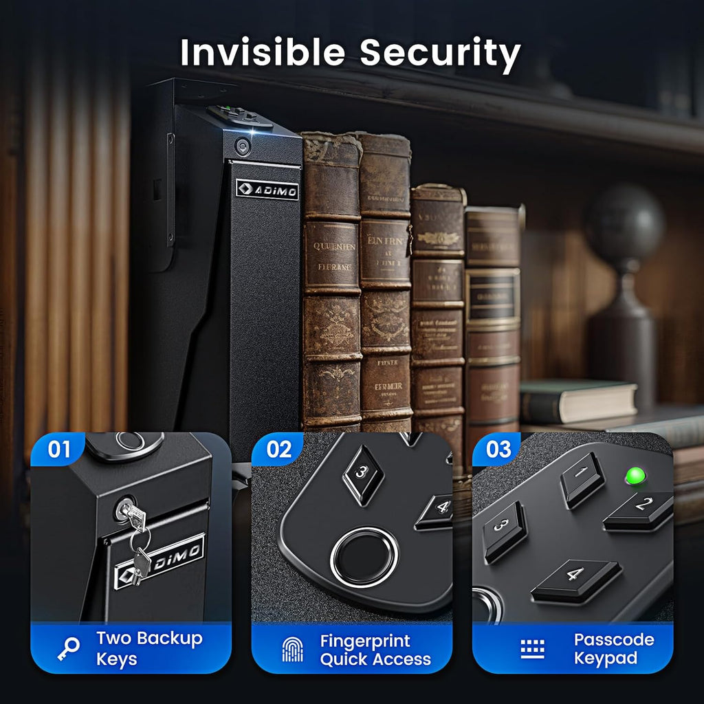 Gun Safe, Biometric Pistol Safe Fingerprint Quick Access Drop Down Single Mount Gun Safe with Keypad Lock and Key Lock, for Nightstand Wall Mount Bedside Desk Vehicle Bed