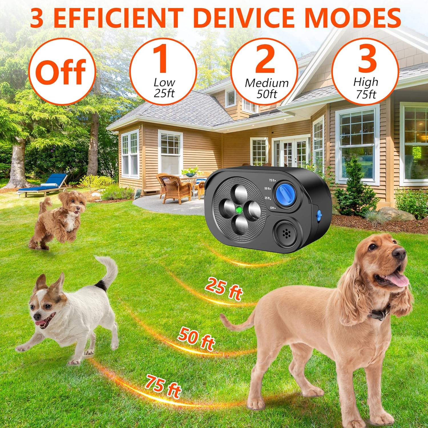 2026 New Anti Barking Device for Dogs, Bark Box Rechargeable Dog Barking Deterrent with Variable Ultra Frequency/6 Modes/IP65 Waterproof Dog Silencer Stop Neighbors‘ Dog from Barking Up to 75ft(Black)