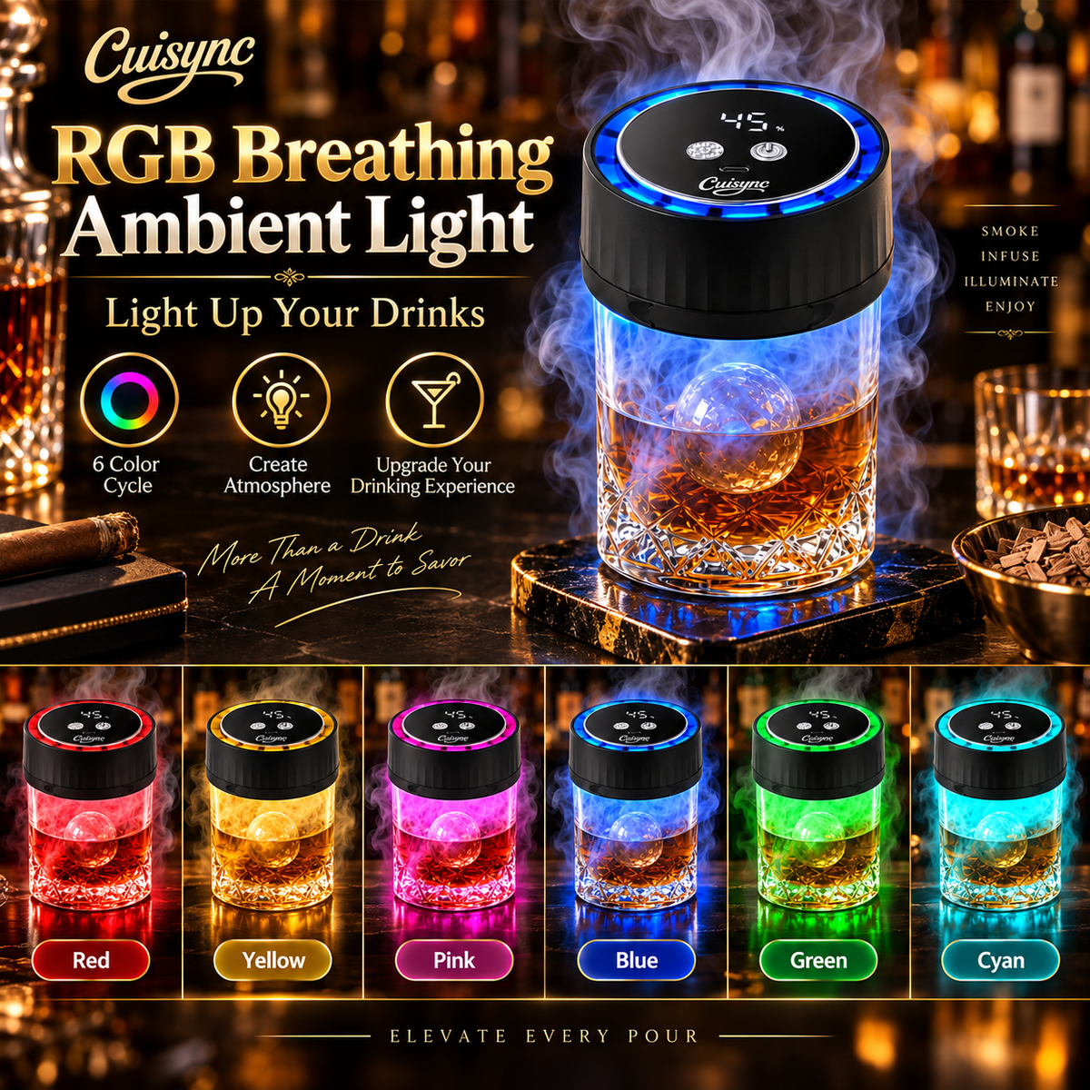 2026 New Electric Whiskey Smoker Kit with 6 Wood Chips