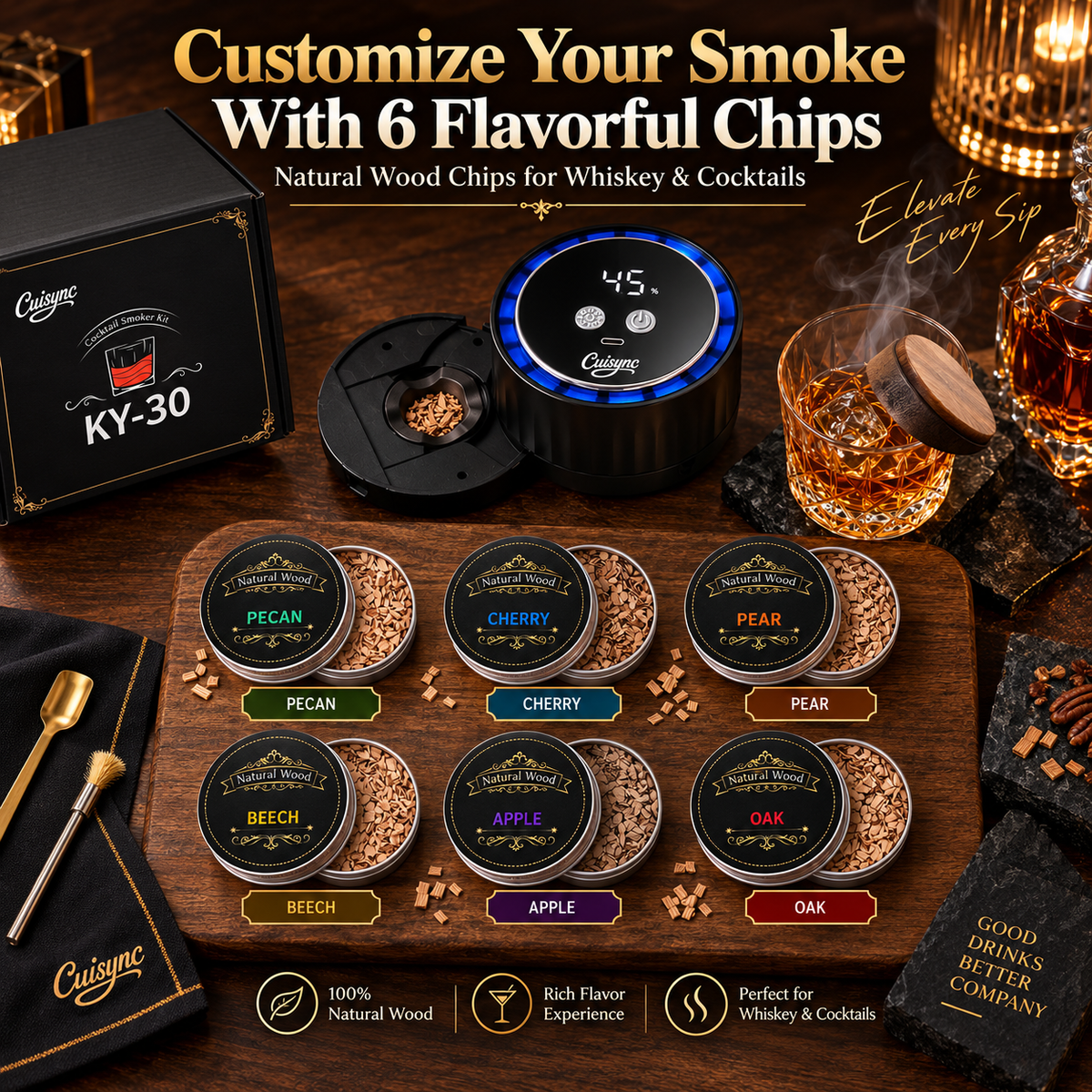 2026 New Electric Whiskey Smoker Kit with 6 Wood Chips