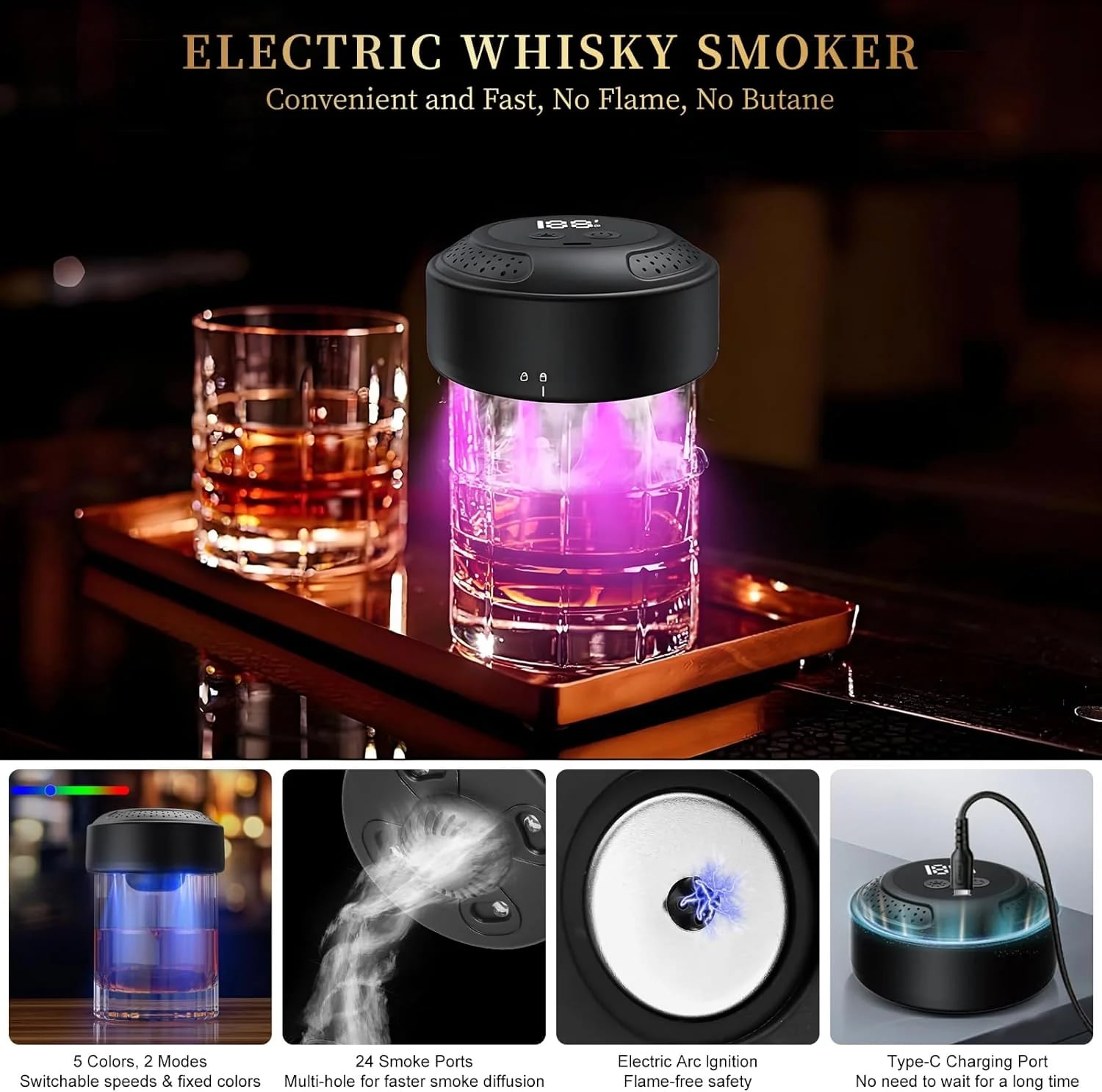 New Electric Whiskey Smoker Kit with 6 Wood Chips