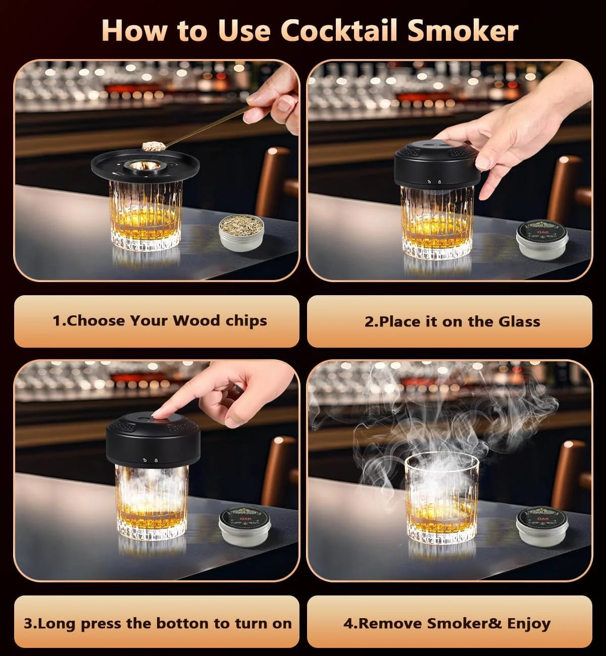 2025 New Electric Whiskey Smoker Kit with 6 Wood Chips