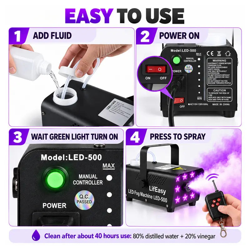 LifEasy LED-500 Fog Machine with Remote Control